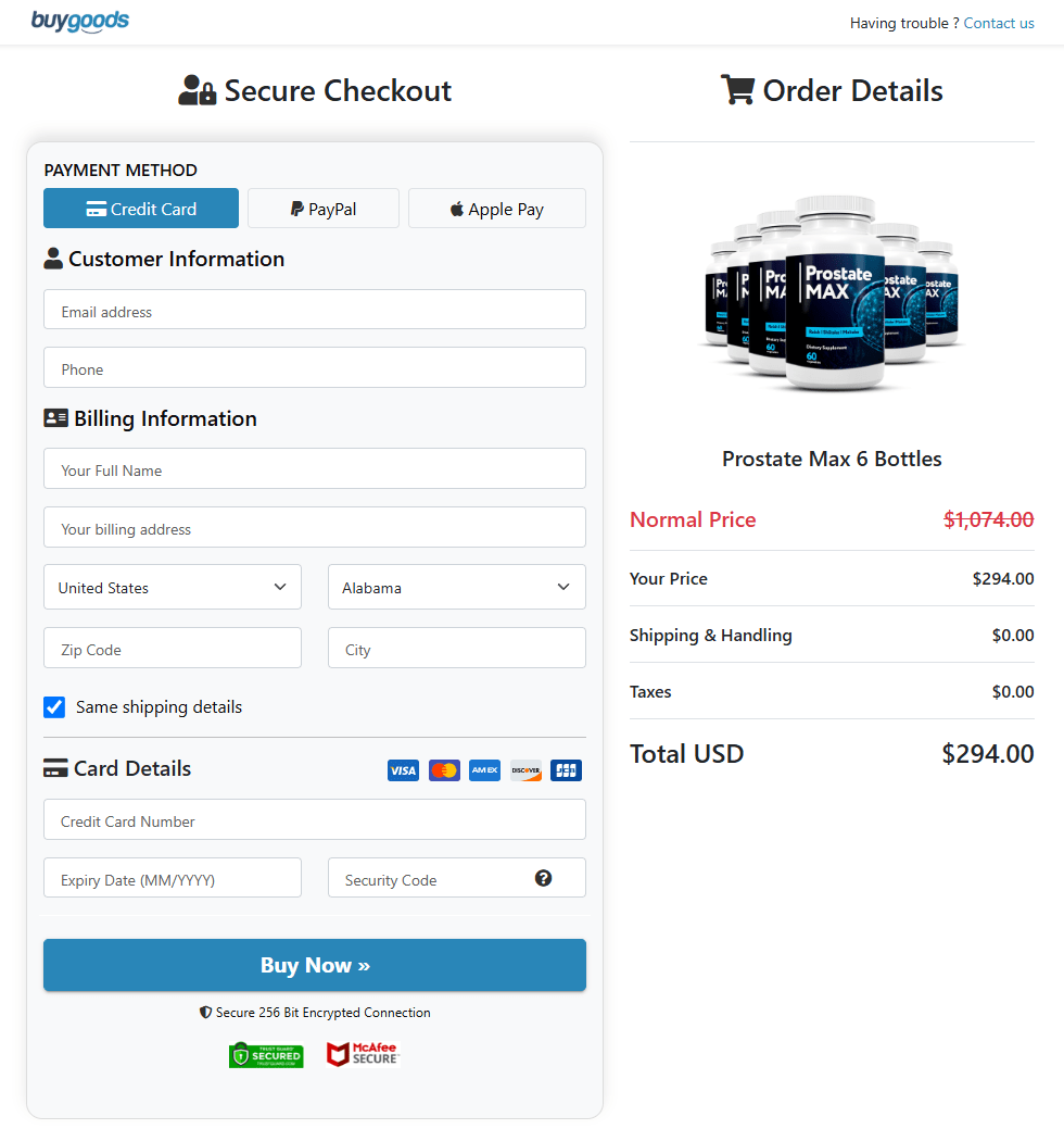 Prostate Max order page